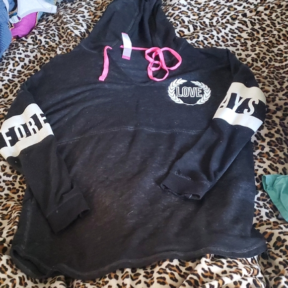 No Boundaries Other - No Boundaries Lightweight Black Hoodie with Pink Drawstrings